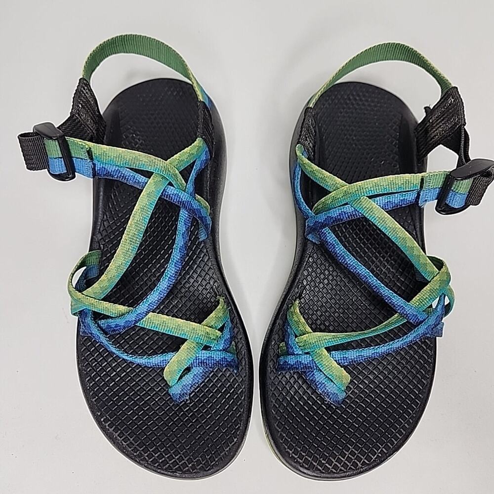 Chacos Yampa River Shoes Double Strap Blue Green Women's 8 Toe Loop Vibram Soles